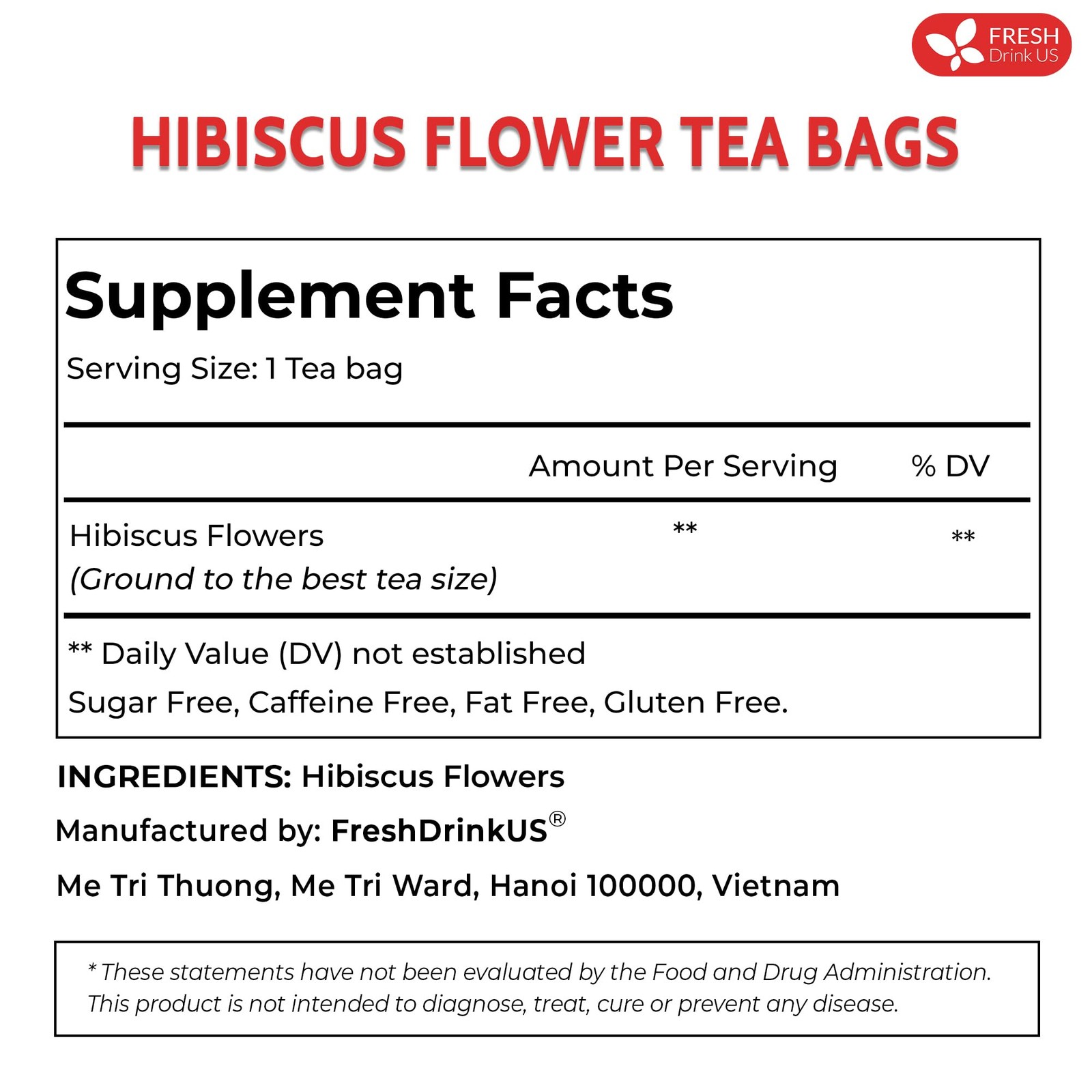 140 Hibiscus Flowers Tea Bags, 100% Natural, Pure from Hibiscus Flowers. Loose