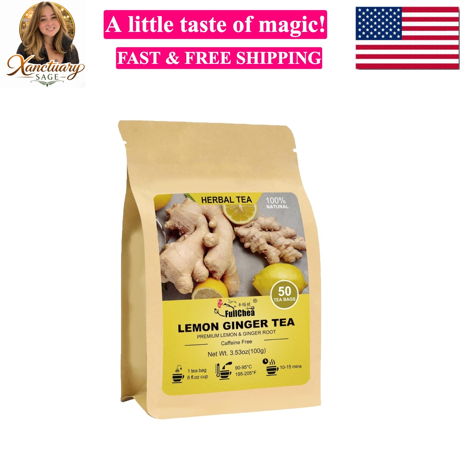 Lemon Ginger Tea Bags, 50 Teabags – Pleasantly Spicy & Warming – Non-GMO – Ca…