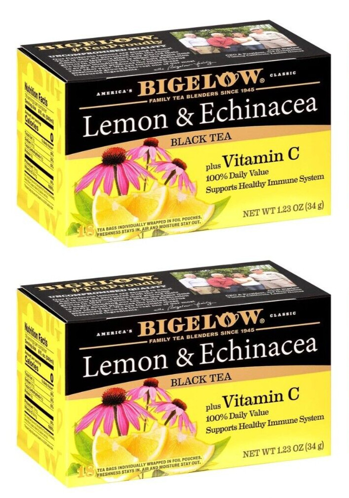 Lot 2 Bigelow Lemon Echinacea Black Tea Vitamin C 36 Bag Warm Brew Easter Spring