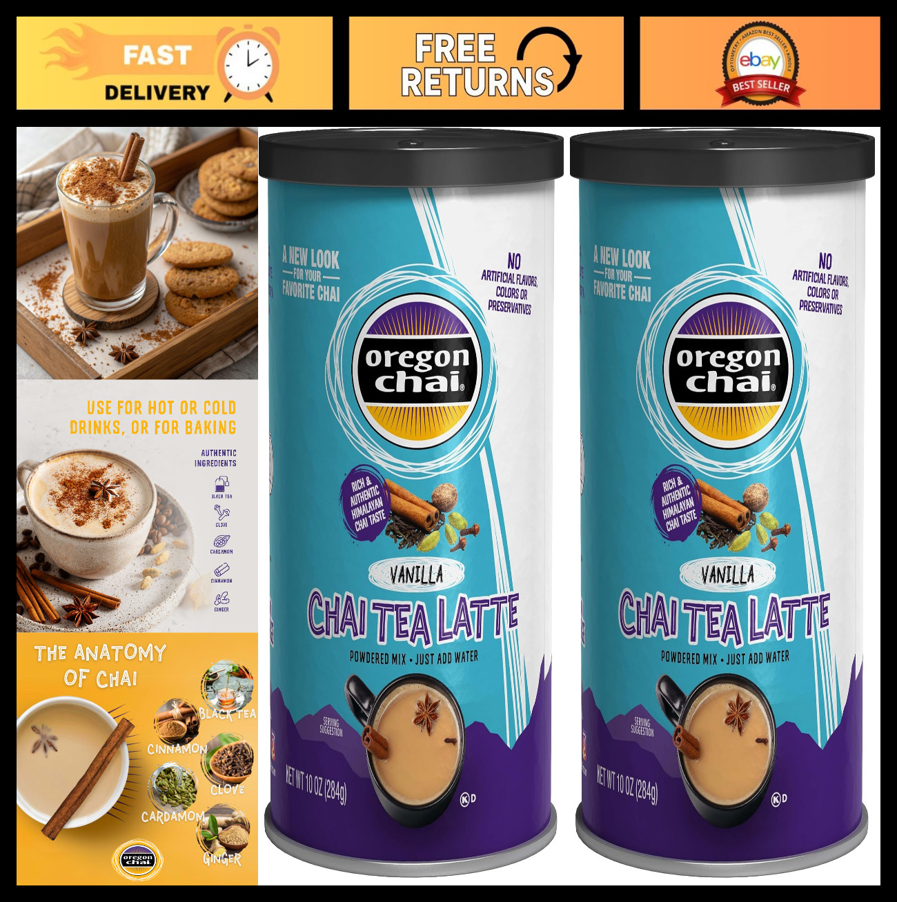 Vanilla Chai Tea Latte Mix – 10 oz (Pack of 2) – Creamy, Spiced Beverage Mix