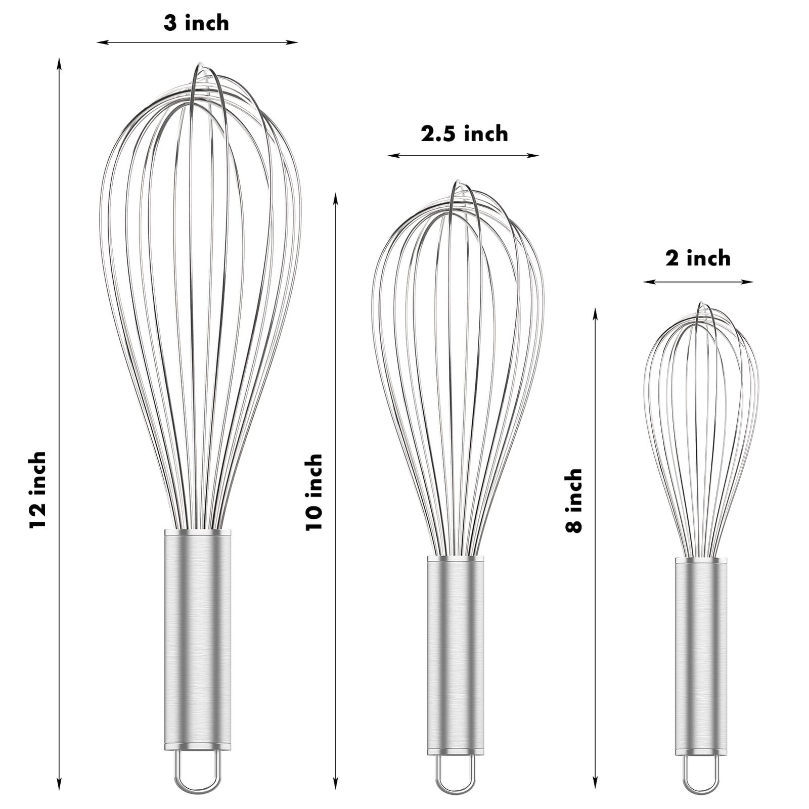 OYV 304 Stainless Steel Whisk Set, Dishwasher Safe 12×3 inch, Silver