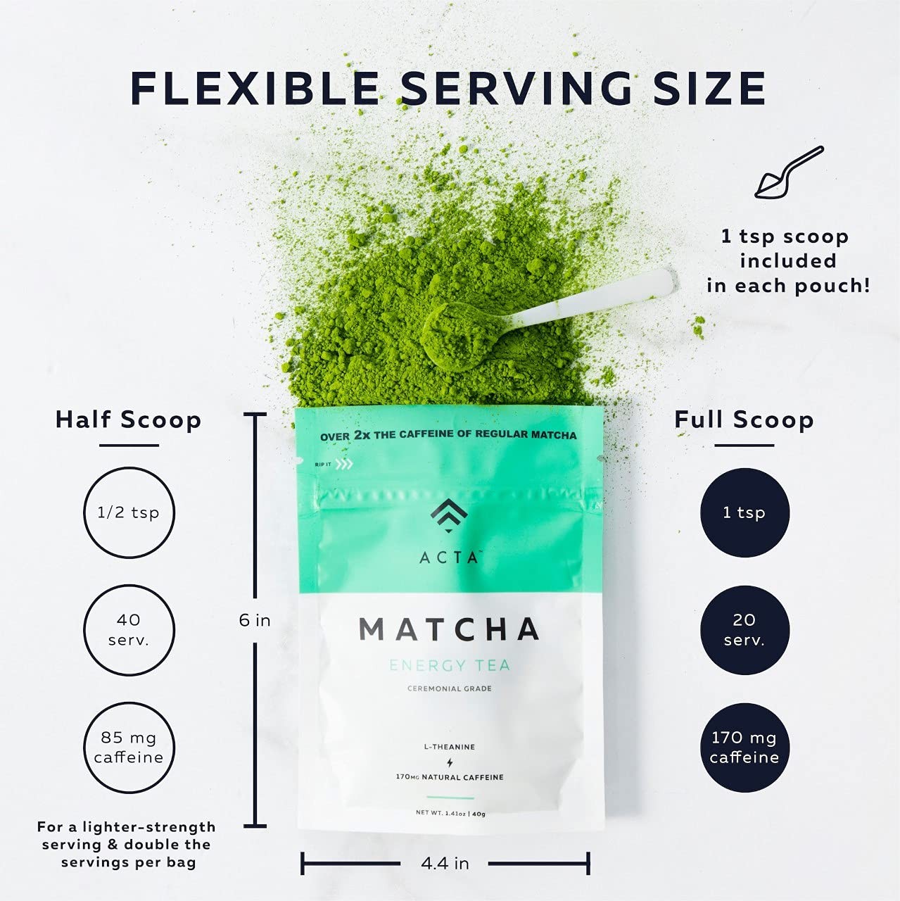 ACTA Matcha Energy Tea 40g, High Caffeine 170mg Blend for Increased Focus & C…