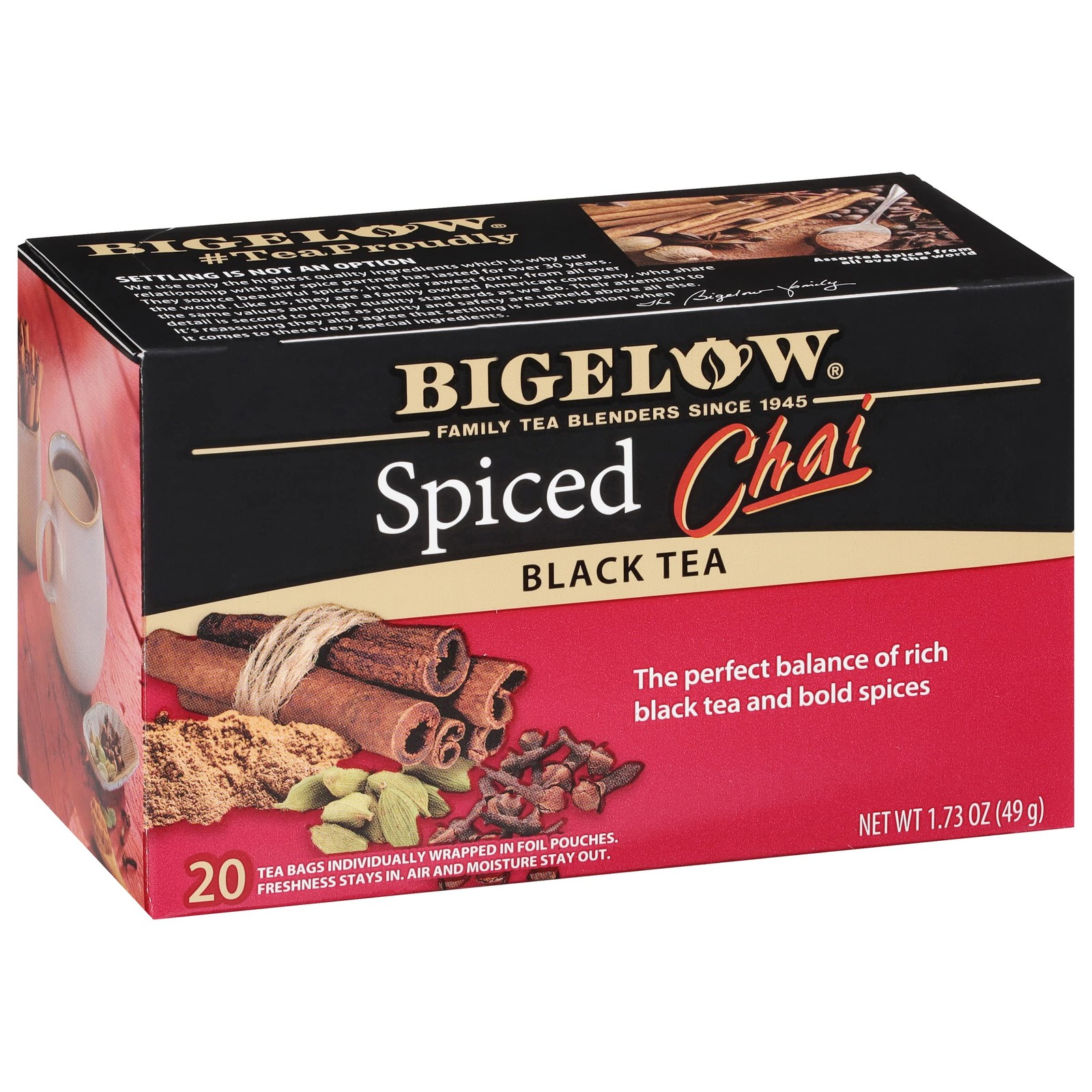 Bigelow Tea Spiced Chai Black Tea, Caffeinated 20 20 Count (Pack of 6)