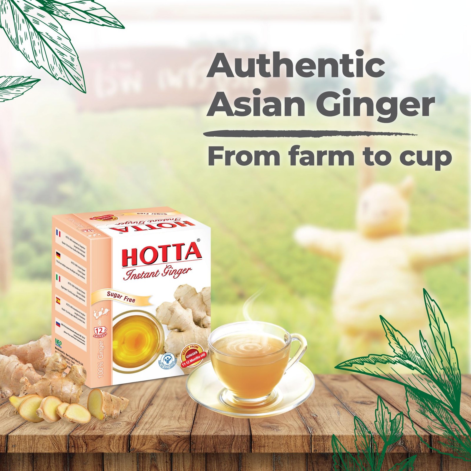 Instant 100% Ginger Drink Powder, No Sugar, Bold & Spicy, Caffeine-Free Herbal T