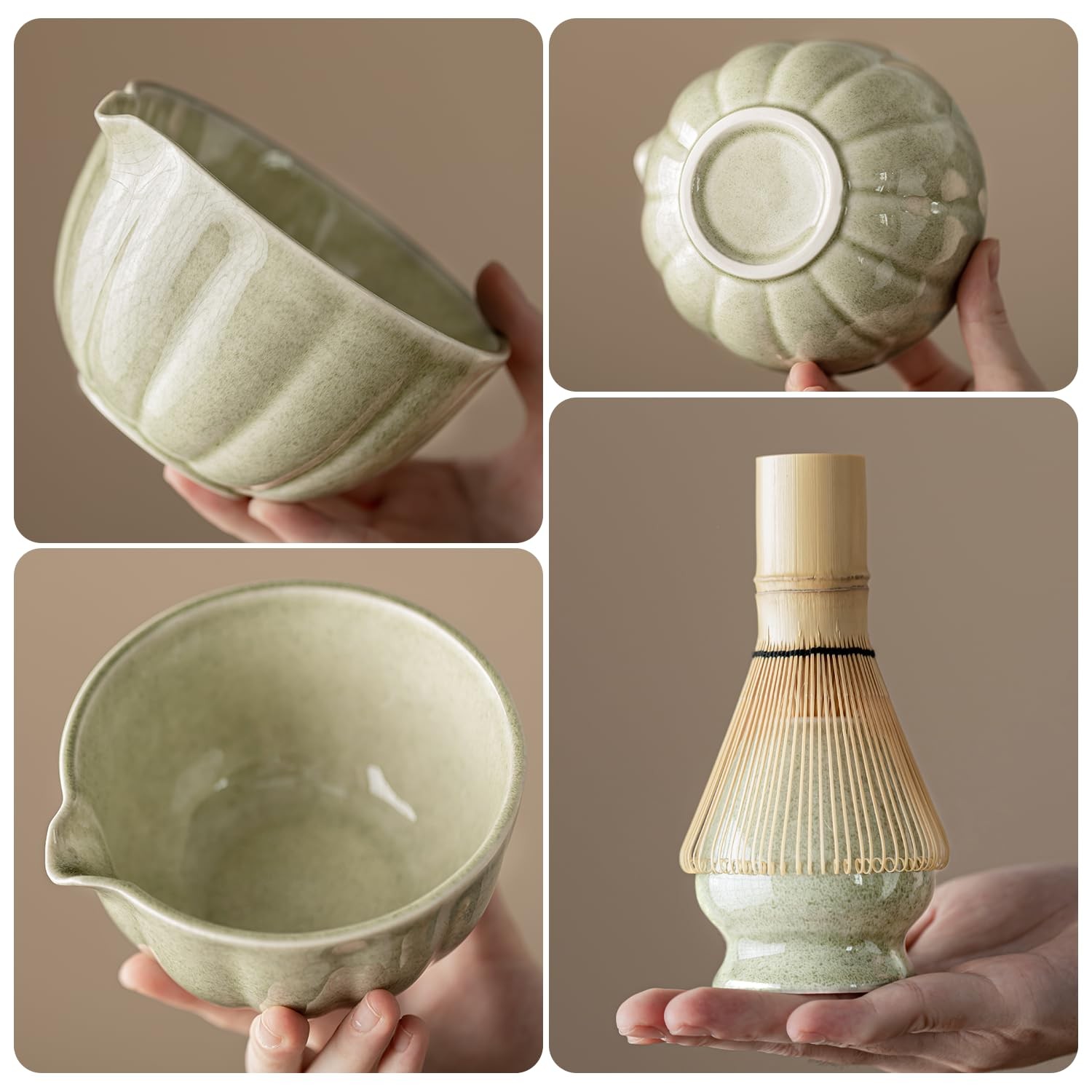 Matcha Whisk Set Ceramic Bowl Tea Ceremony Kit 8 Pc Gift Set for Beginners