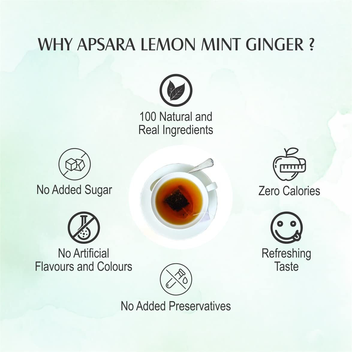 APSARA Lemon Mint Ginger Green Tea All Natural Flavour, 100 Tea Bags, 250 gram