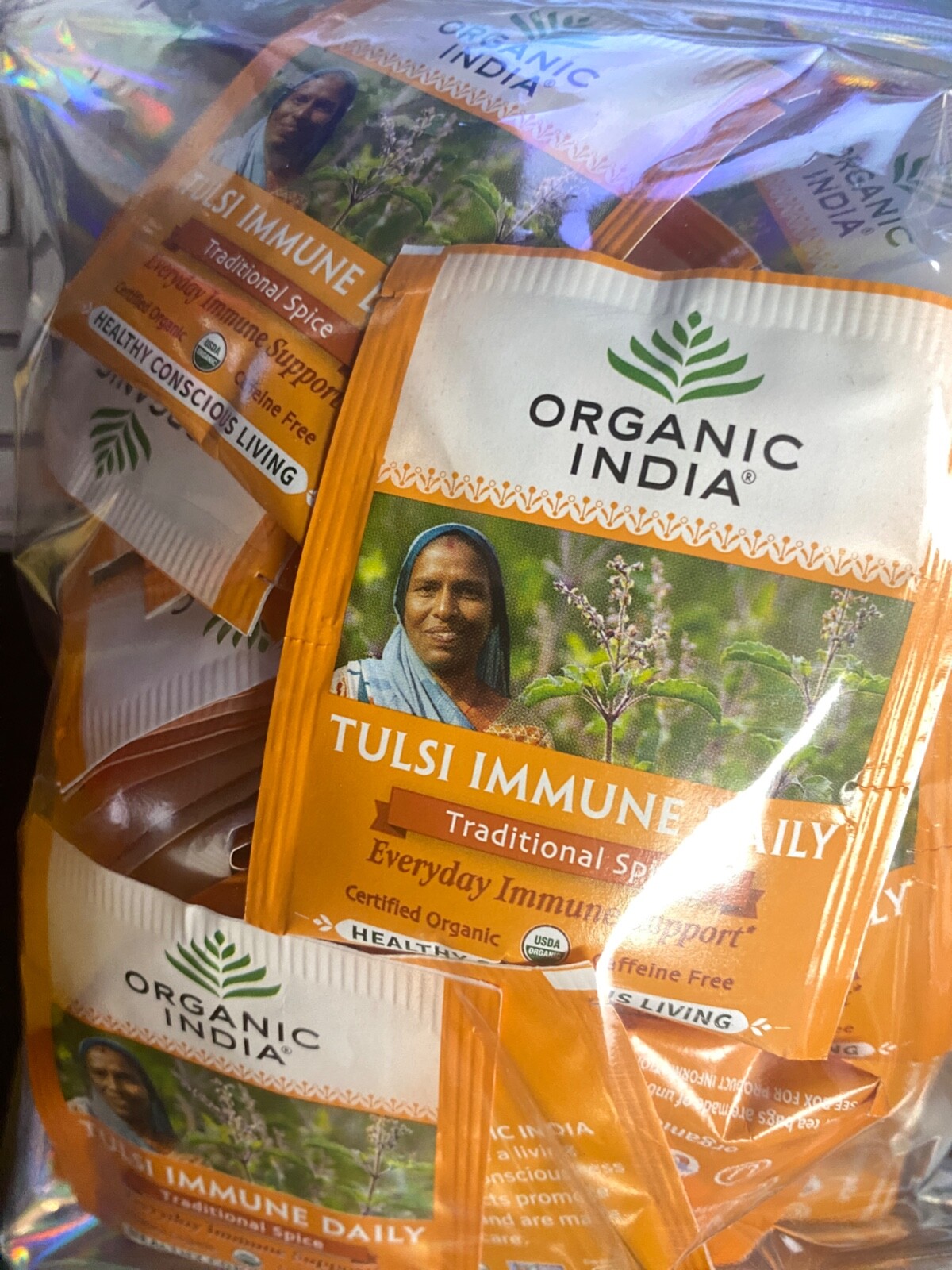 60 Tea Bags Organic India – Tulsi Immune Daily, Caffeine-Free -Traditional Spice