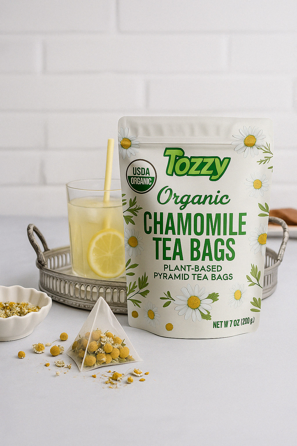 Organic Chamomile Tea Bags – 100 Count (Plant-Based Pyramid Tea Bags)