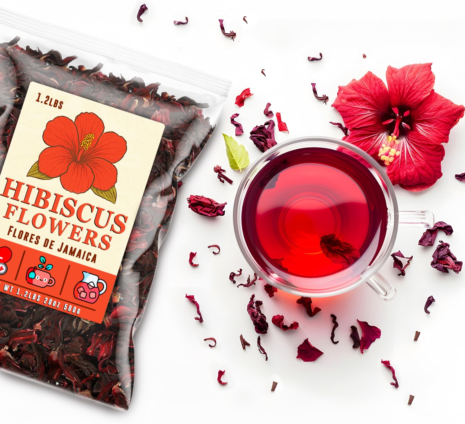 Hibiscus Flowers 1.2 Lbs/19oz Bulk Bag Dried Flower, Flor De Pounds