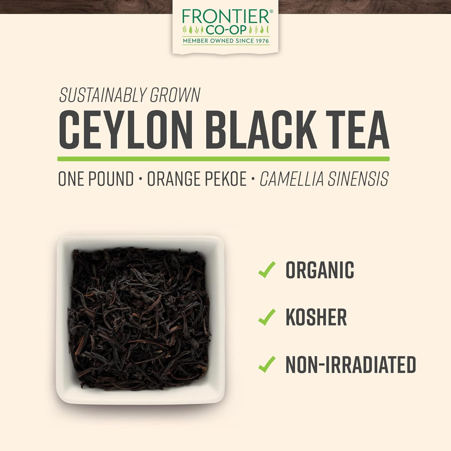 Organic Ceylon Black Tea, 1-Pound Bulk, High-Grown Orange Pekoe, Medium-Strong T