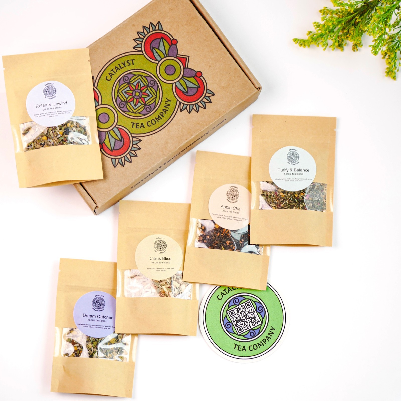 Tea Sampler Gift Set | 5 Handcrafted Herbal & Green Tea Blends | Tea Lover Gift