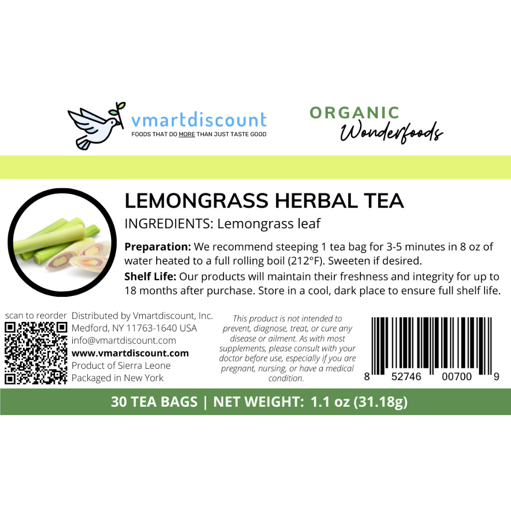 Lemongrass Premium Herbal Tea (30 Tea Bags), Antioxidants, All Natural Diuretic