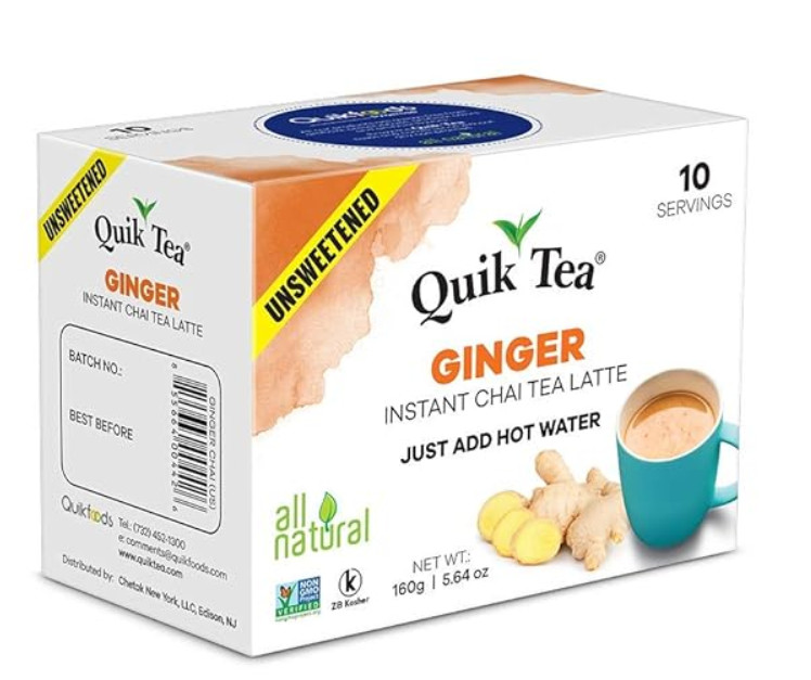 QuikTea Unsweetened Ginger Chai Latte – 40 count (Pack of 4)