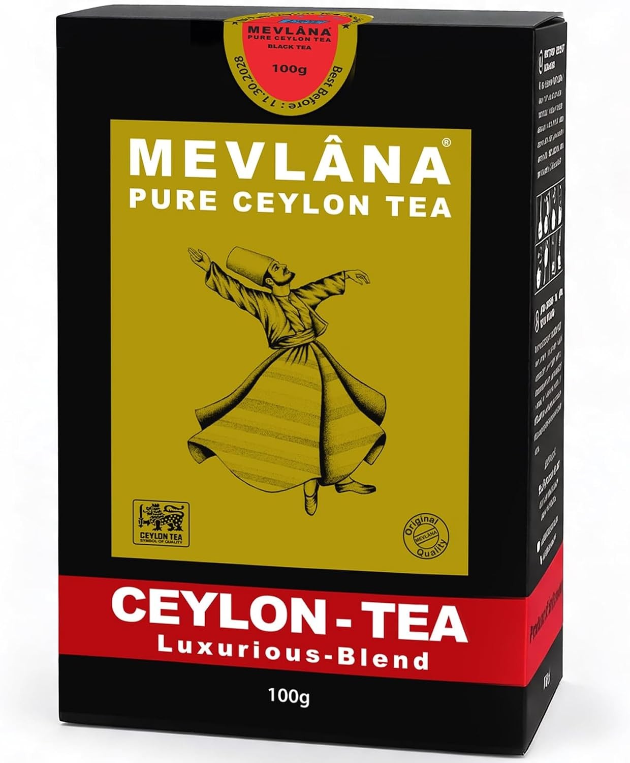 Mevlana Pure Ceylon Loose Leaf Black Tea, 100g / 3.5oz | Real Bergamot Oil, Hint