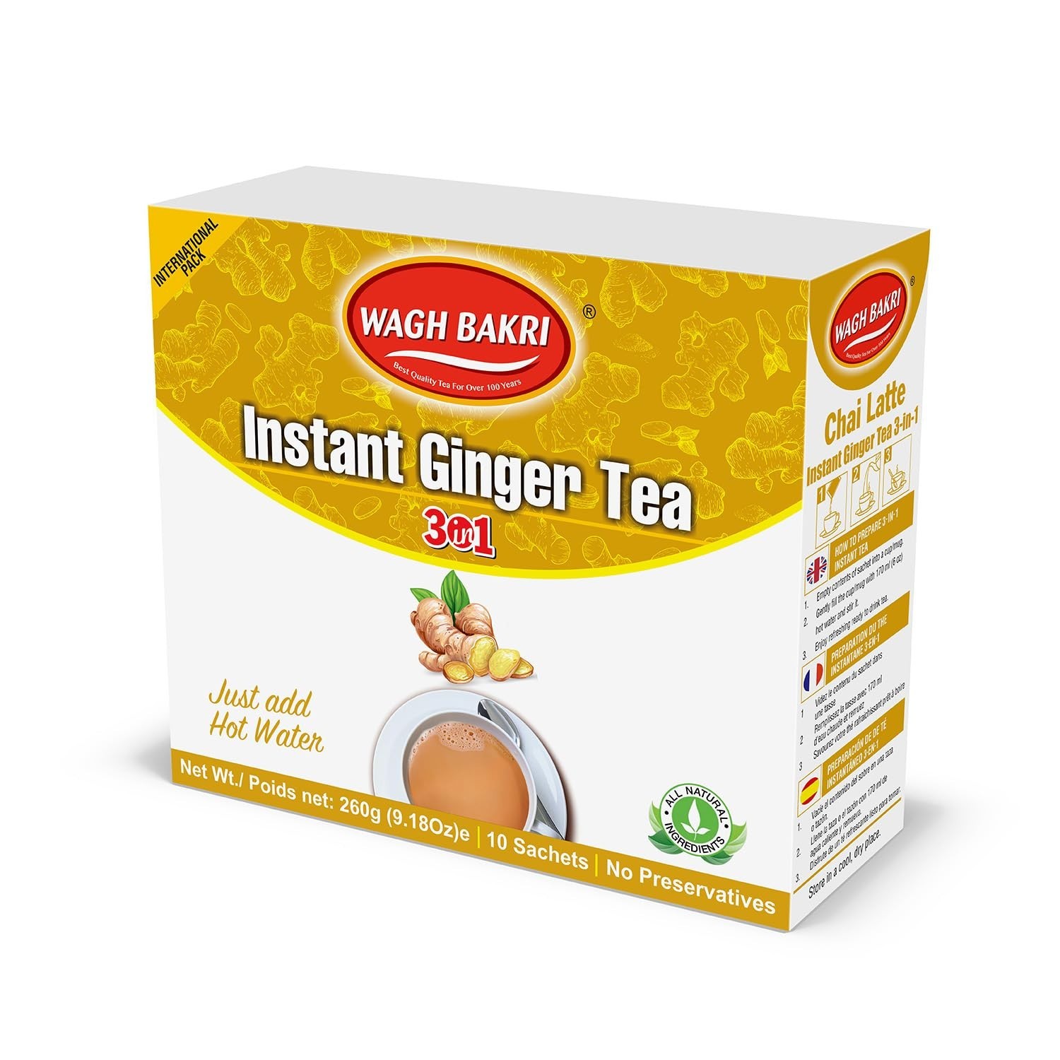 Instant Ginger Tea, 3 in 1, Just add Hot Water – 260 grams, 10 Sachets, Stirr…