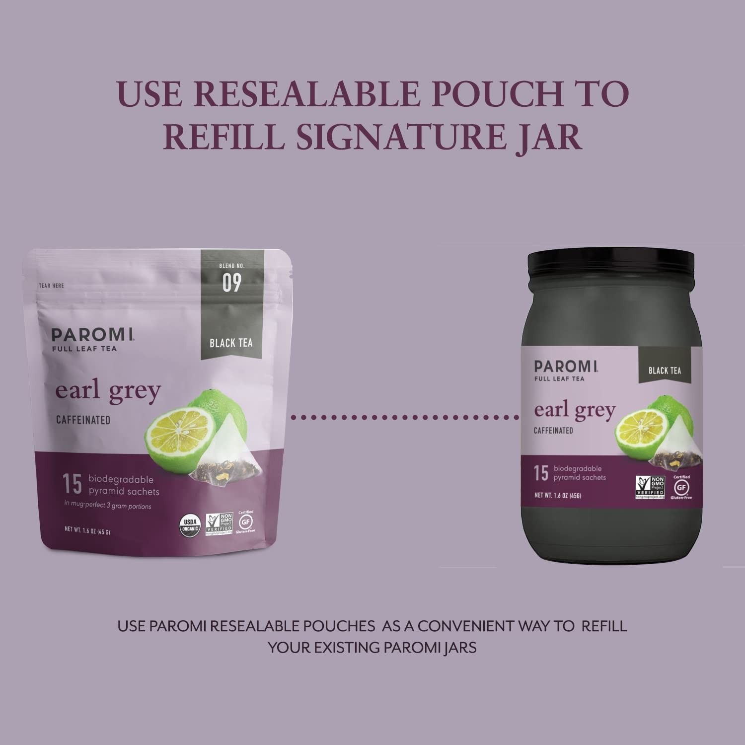 Organic Assam Black Tea with Bergamot Signature Glass Jar 15 Count Pack
