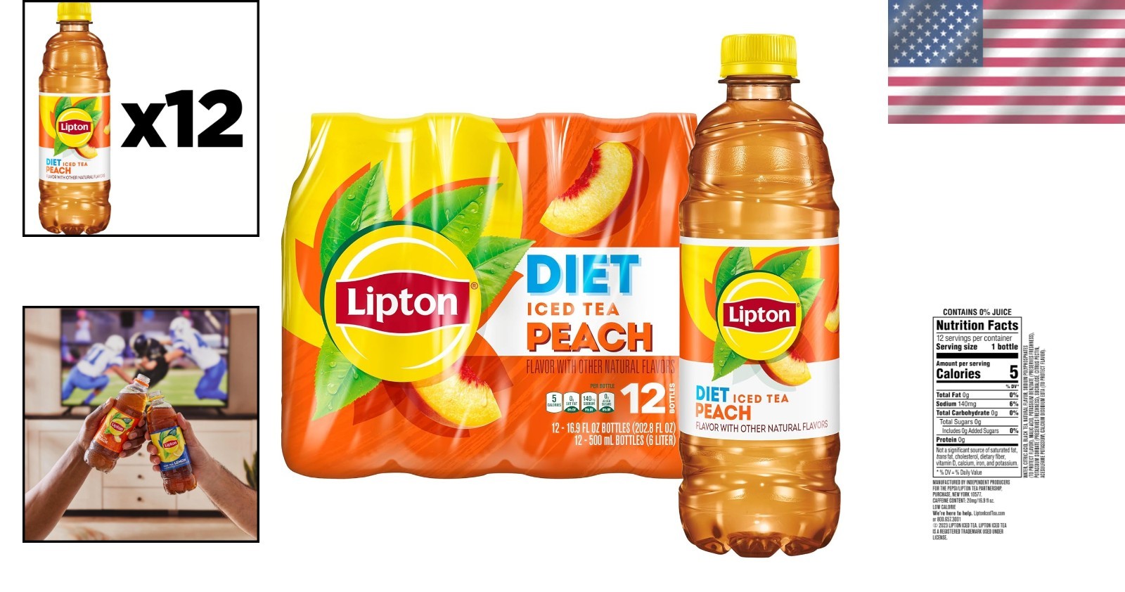 Refreshing Diet Peach Iced Tea, 16.9 Fl Oz Bottles – Sugar-Free & Allergen-Free
