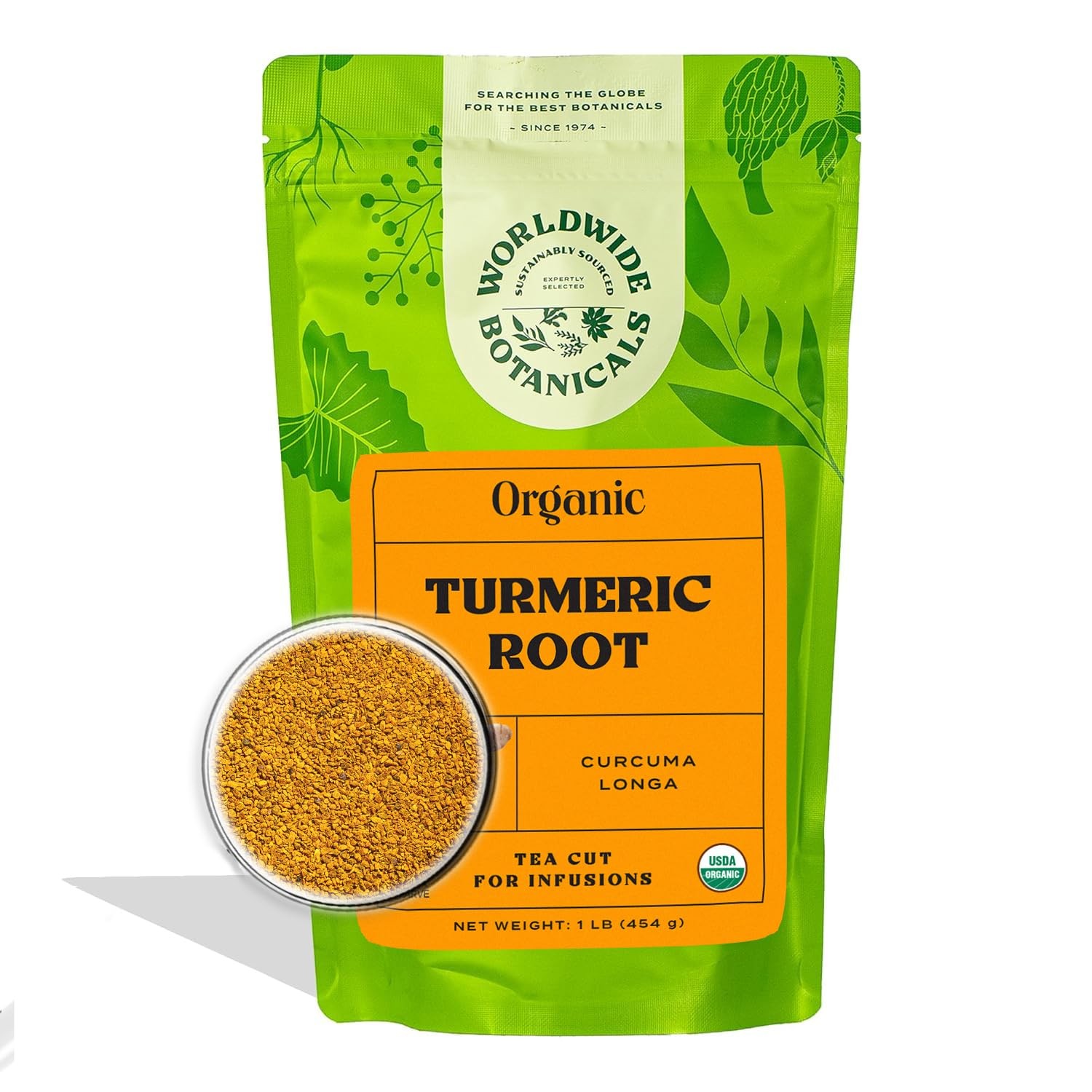 Worldwide Botanicals Organic Turmeric Tea, 1 lb, Tea Cut For Best Infusion 1…