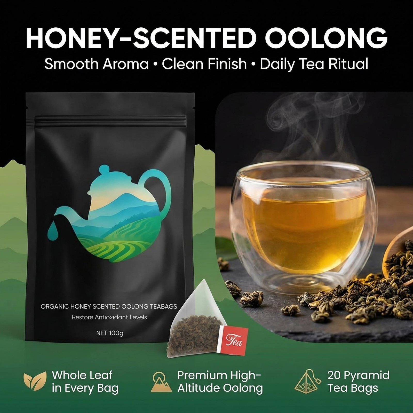 Pipi Tea, Pipi Oolong Tea Bags â€“ Organic Whole Leaf Oolong â€“ 20 Bags (5g …