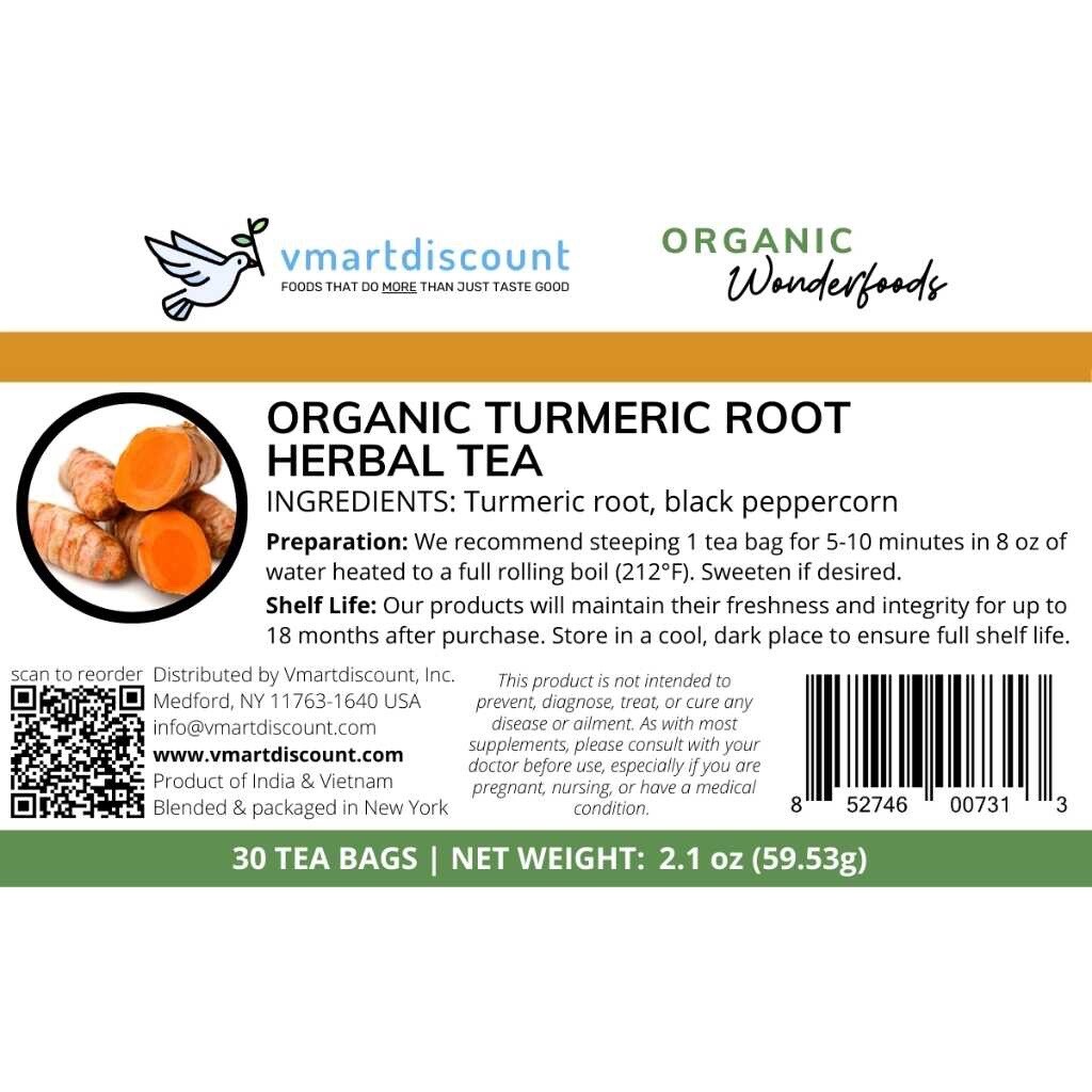 Organic Turmeric Root Herbal Tea 30 Tea Bags – All Natural Joint Support