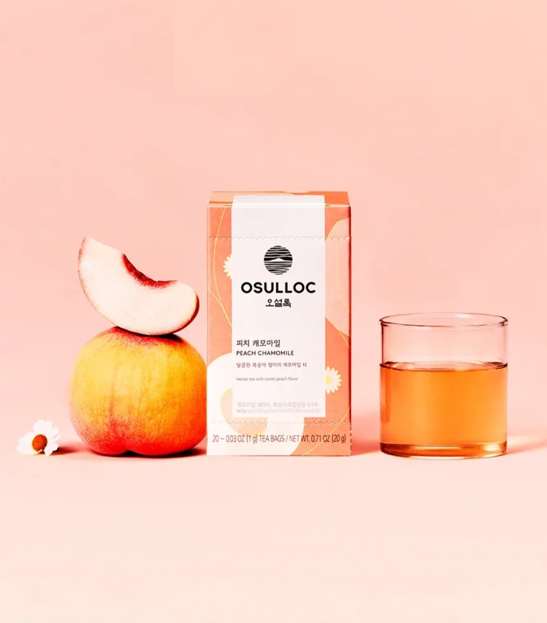 Osulloc Peach Chamomile Tea Fruit Tea Blend, Premium Tea bags 20 count