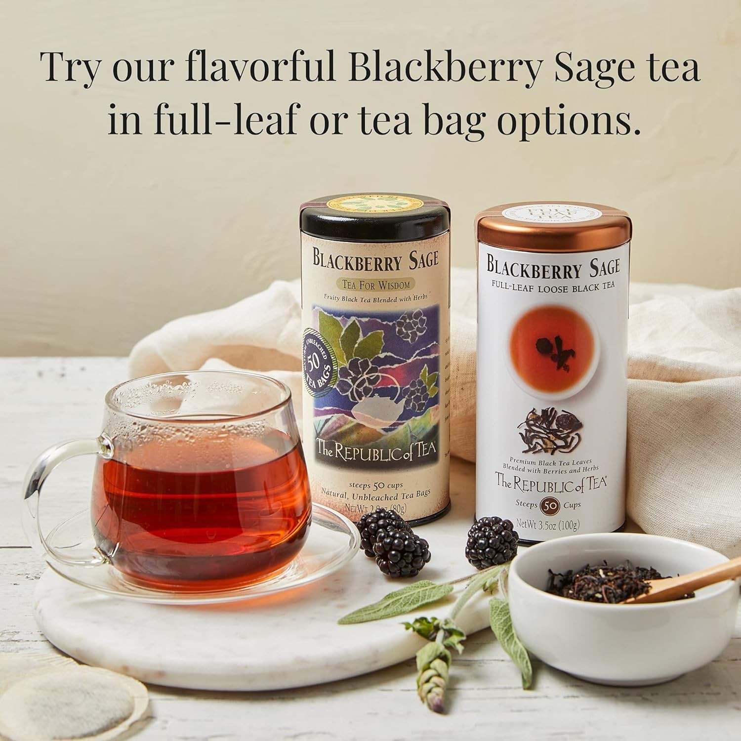 Gourmet Blackberry Sage Black Tea, 250 Bags – Sugar & Carb Free Delight