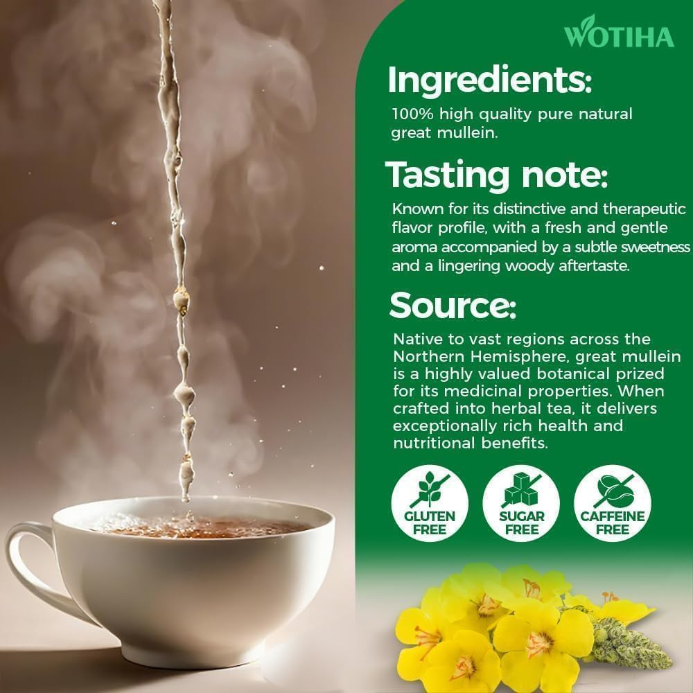 WOTIHA 65 Count Value Pack Premium Mullein Leaf Tea Bags – 100% Pure Natural Her