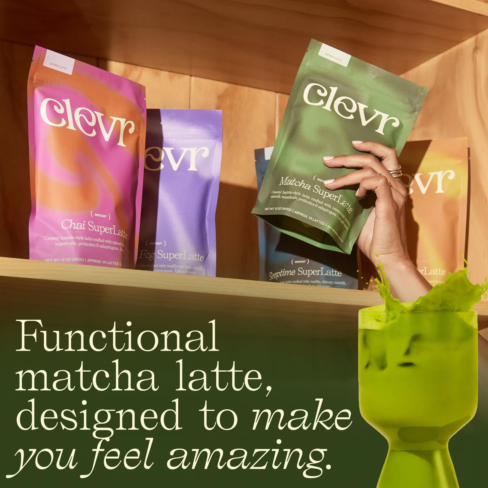 Clevr Matcha SuperLatte, Instant Ceremonial Grade, Superfood Powder Blend wit…