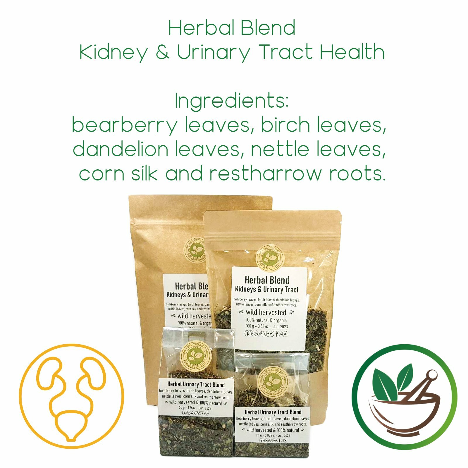 Organic Kidney Tea 6 selected Herbs for Urinary Tract Health, Stone Breaker, etc