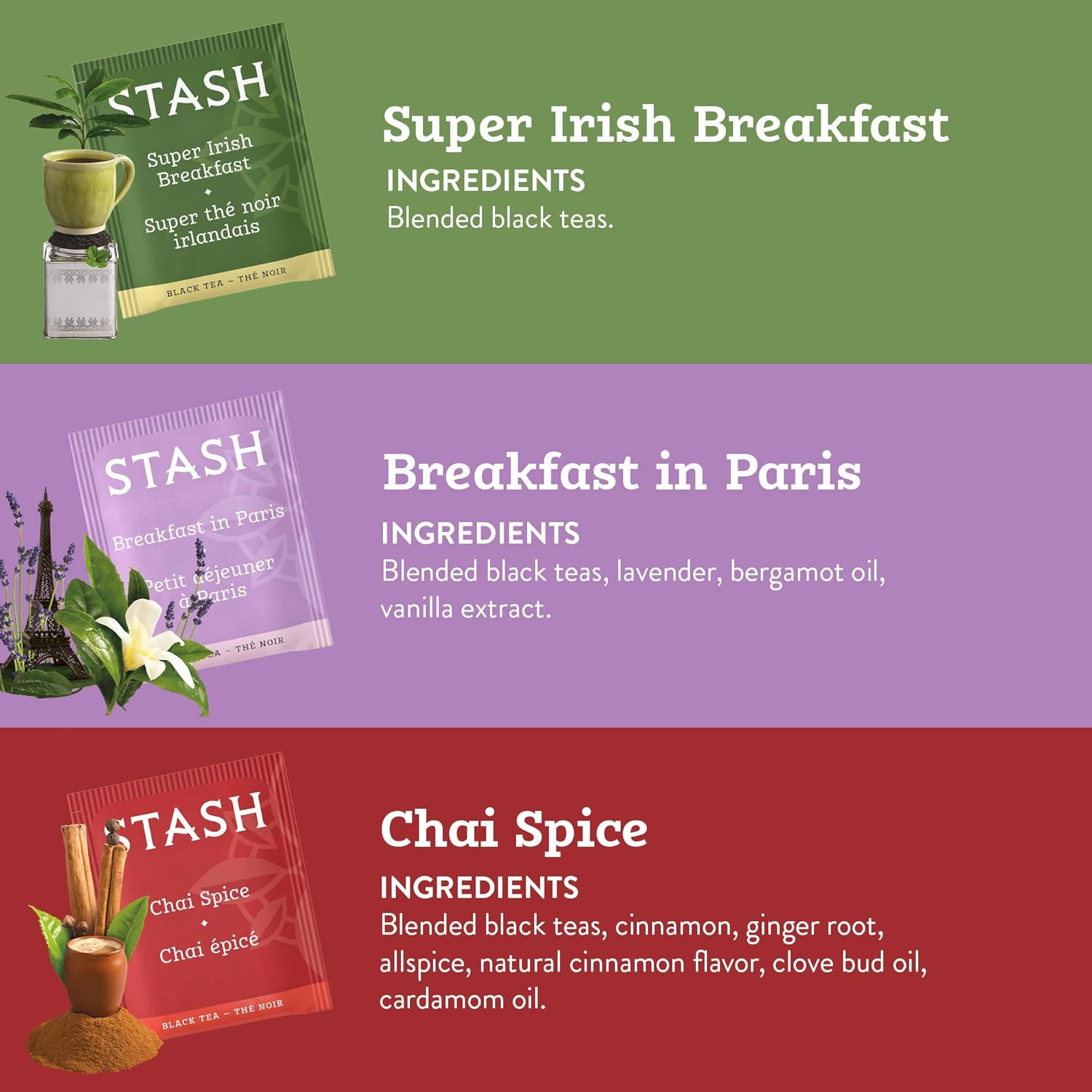 STASH Black Tea Variety Pack – Caffeinated, 6 Boxes of 18-20 Tea Bags Each