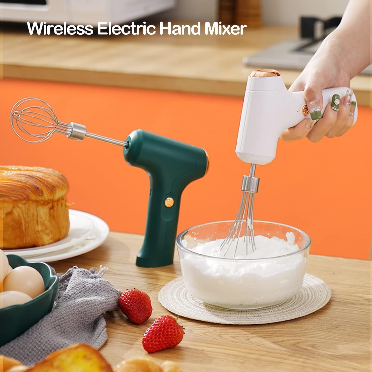 Electric Hand Whisk, USB Rechargeable, Wireless Portable Egg Beater M, White