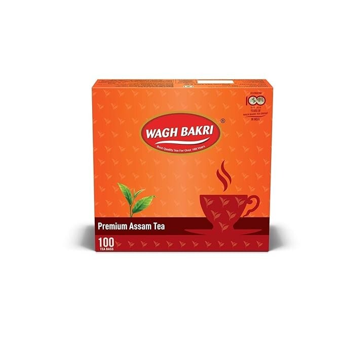 WAGH BAKRI PREMIUM ASSAM 100 TEA BAGS of 2 gms each (Pack of 1) free shipping
