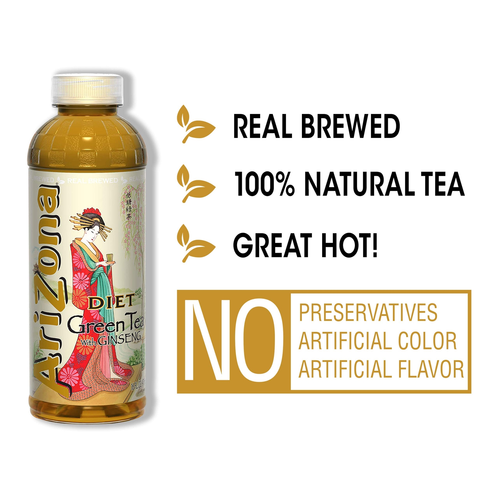 AriZona Zero Calorie Green Tea Ginseng 16oz Pack of 12 Natural Refreshing Drink