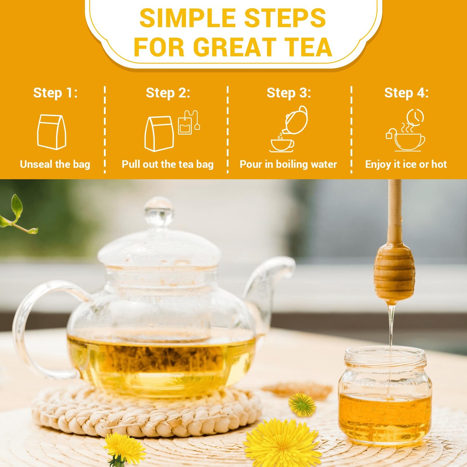 Dandelion Leaf & Root Herbal Tea-Caffeine-free herbal tea，No Sugar，50 Teabags