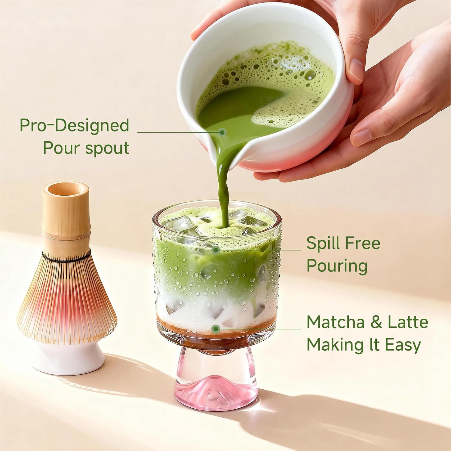 Matcha Whisk Set with Tea Caddy, Pink 8 Pcs Matcha Kit Includes Bowl