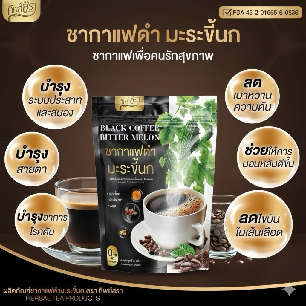 Thipsara Black Coffee with Bitter Melon Tea (1 Pack, 30 Tea Bags)