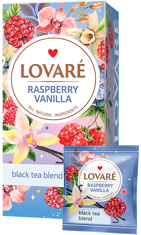LOVARE “RASPBERRY VANILLA” Ceylon Black Tea 24 Tea Bags Made in Ukraine