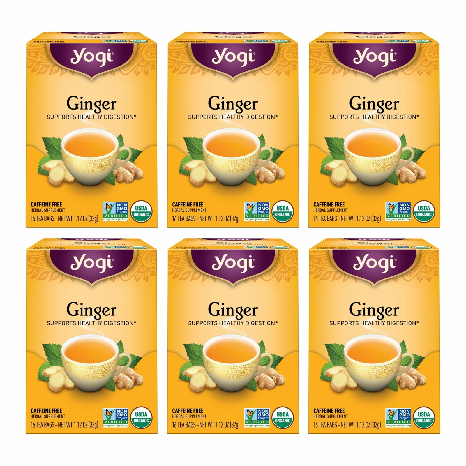 Yogi Tea – Ginger (6 Pack) – Supports Healthy 96 Count (Pack of 6)