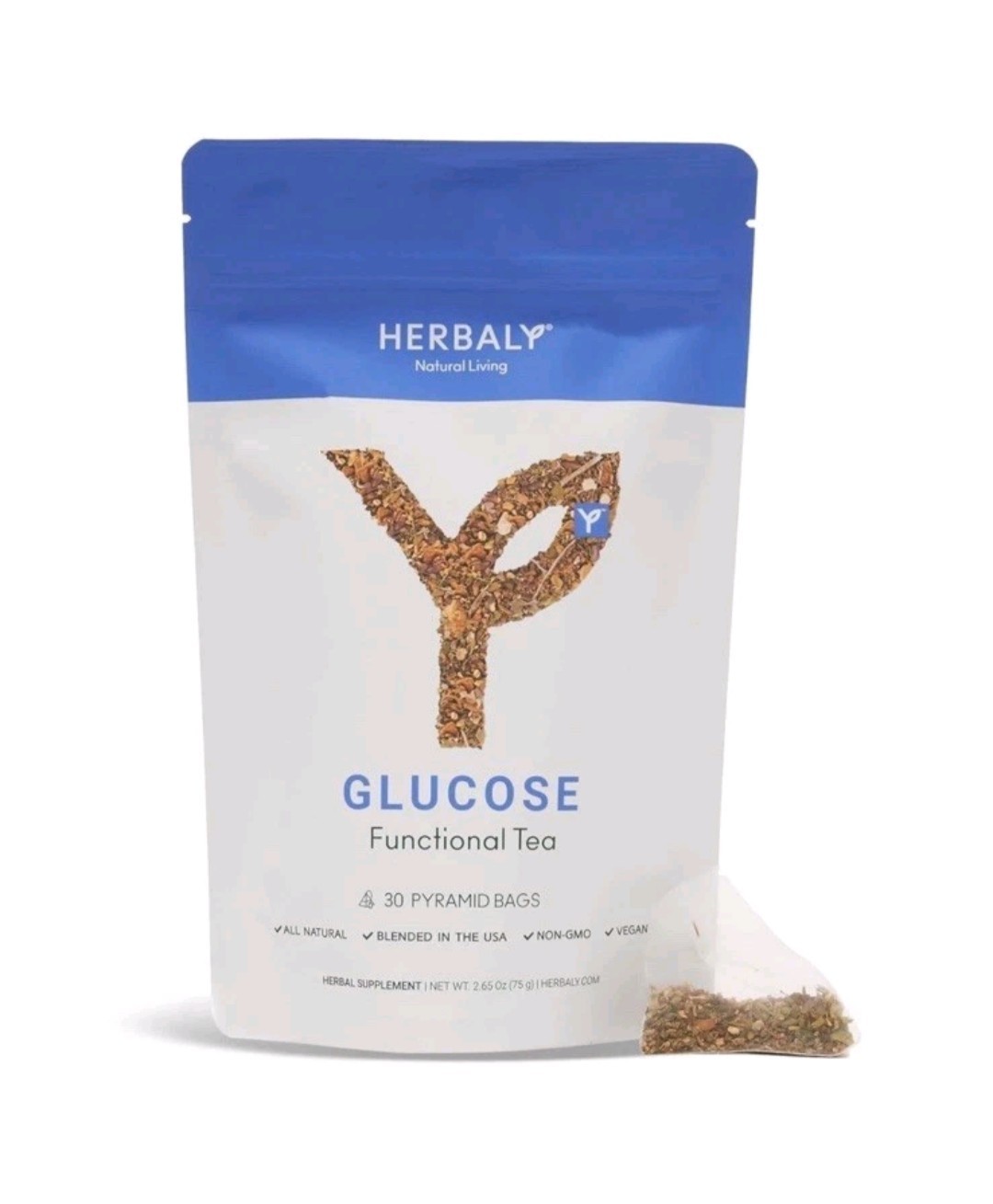 Herbaly Glucose Functional Tea Organic Blood Sugar Wellness, 30 Bags