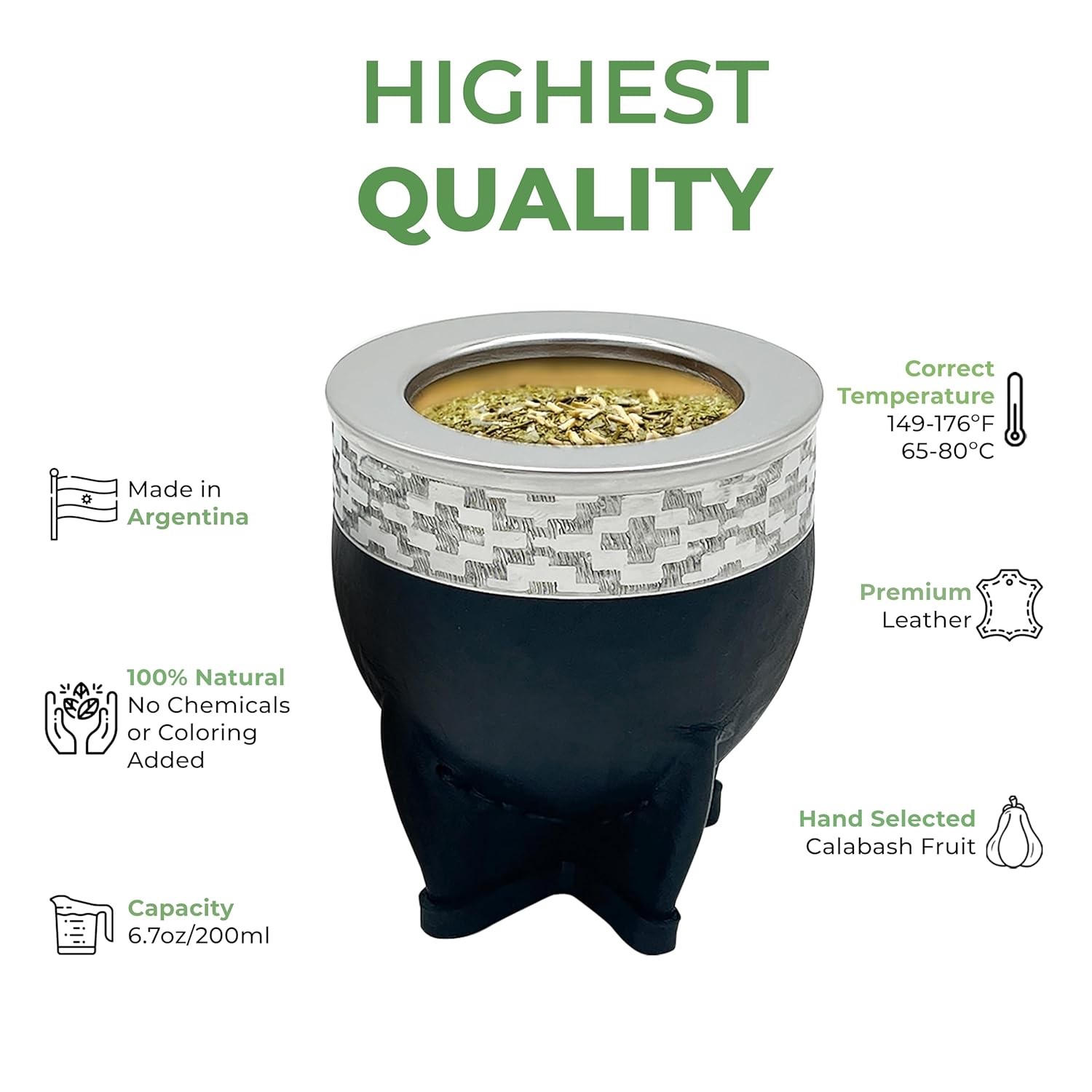 Premium Argentina-Uruguay Yerba Mate Cup and Bombilla Set, Organic Gourd Tea Mug