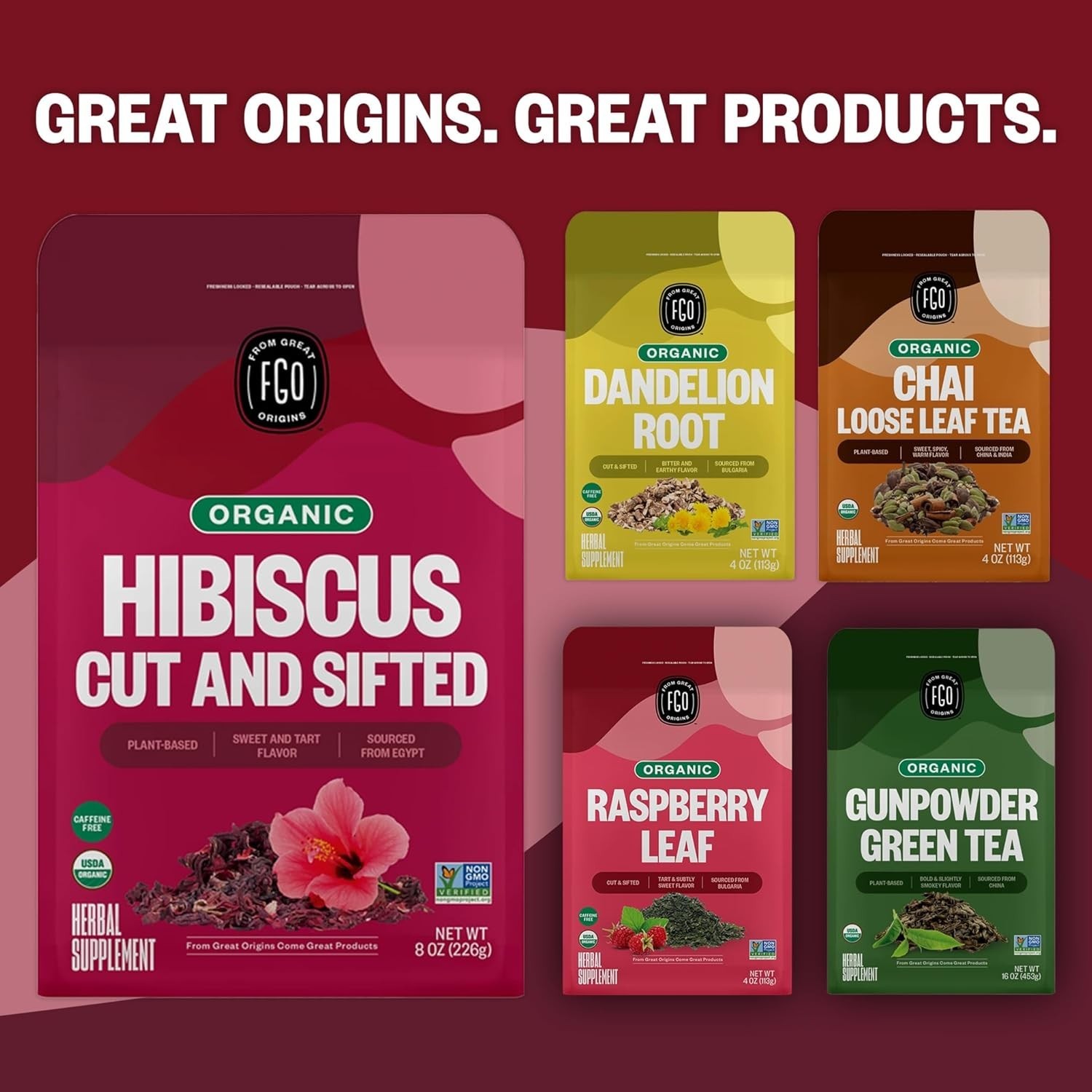 Organic Hibiscus Flowers, Cut and Sifted, 16oz Bulk Resealable Bag, Packaging…