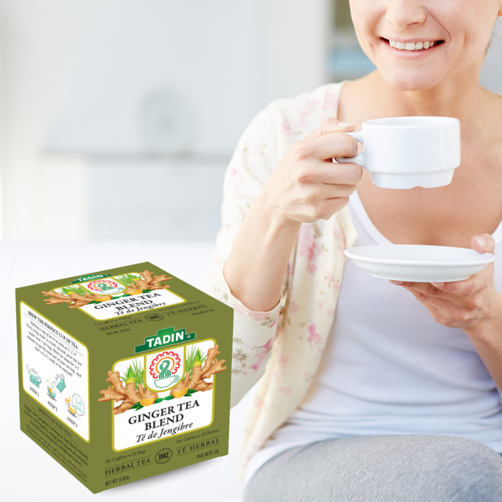 Tadin Ginger Herbal Tea, 10 Bags 0.42 oz – Spicy & Comforting Flavor