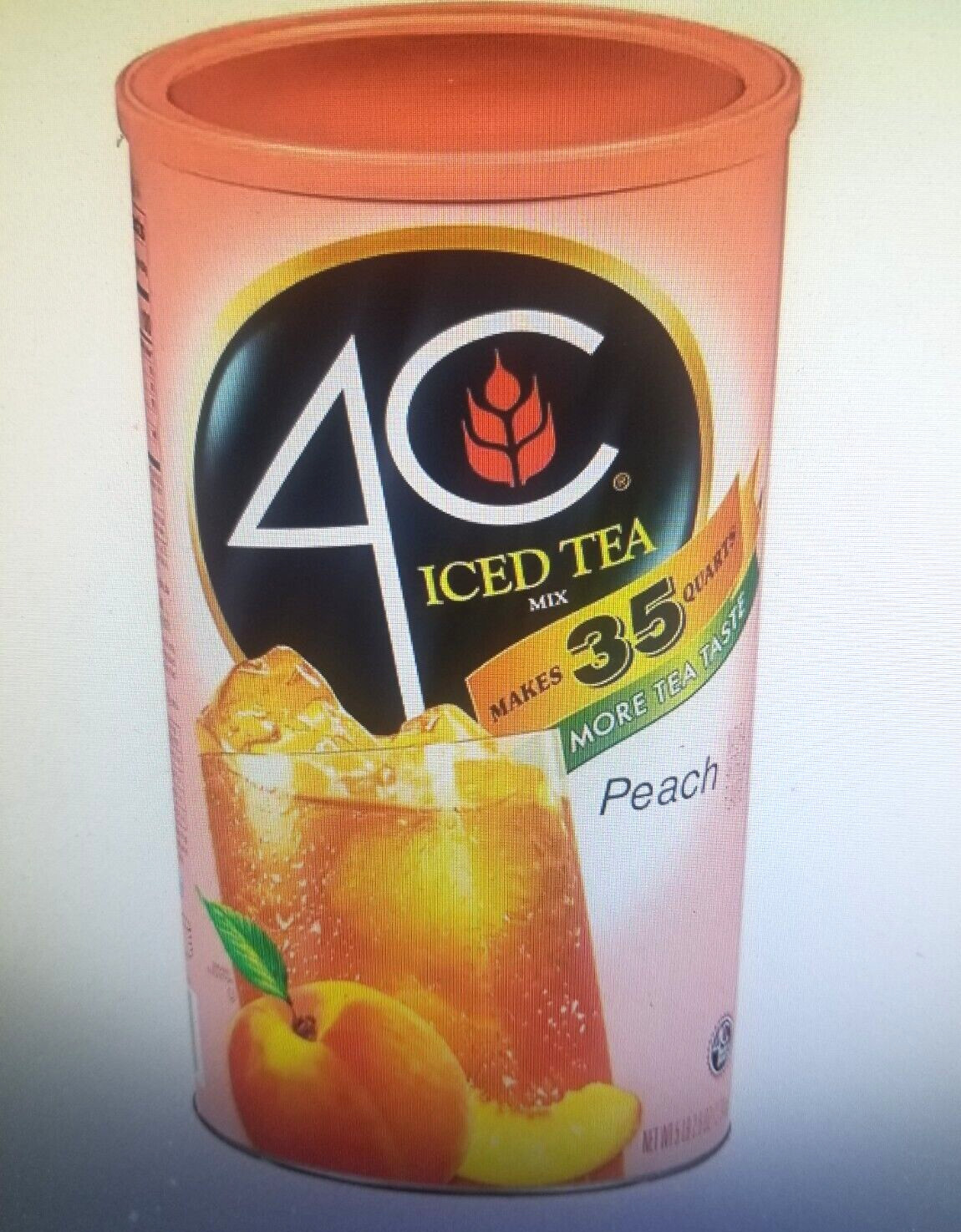 (ONE-82.6 oz.) 35 qt 4C PEACH ICED TEA MIX CANISTER WITH SCOOP INSIDE, KOSHER