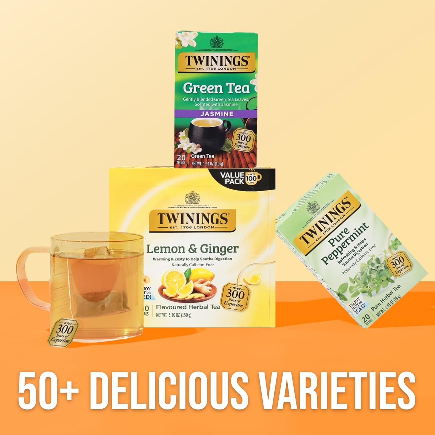 Twinings Lemon & Ginger Herbal Tea Individually Wrapped Bags, 100 Count (Pack of