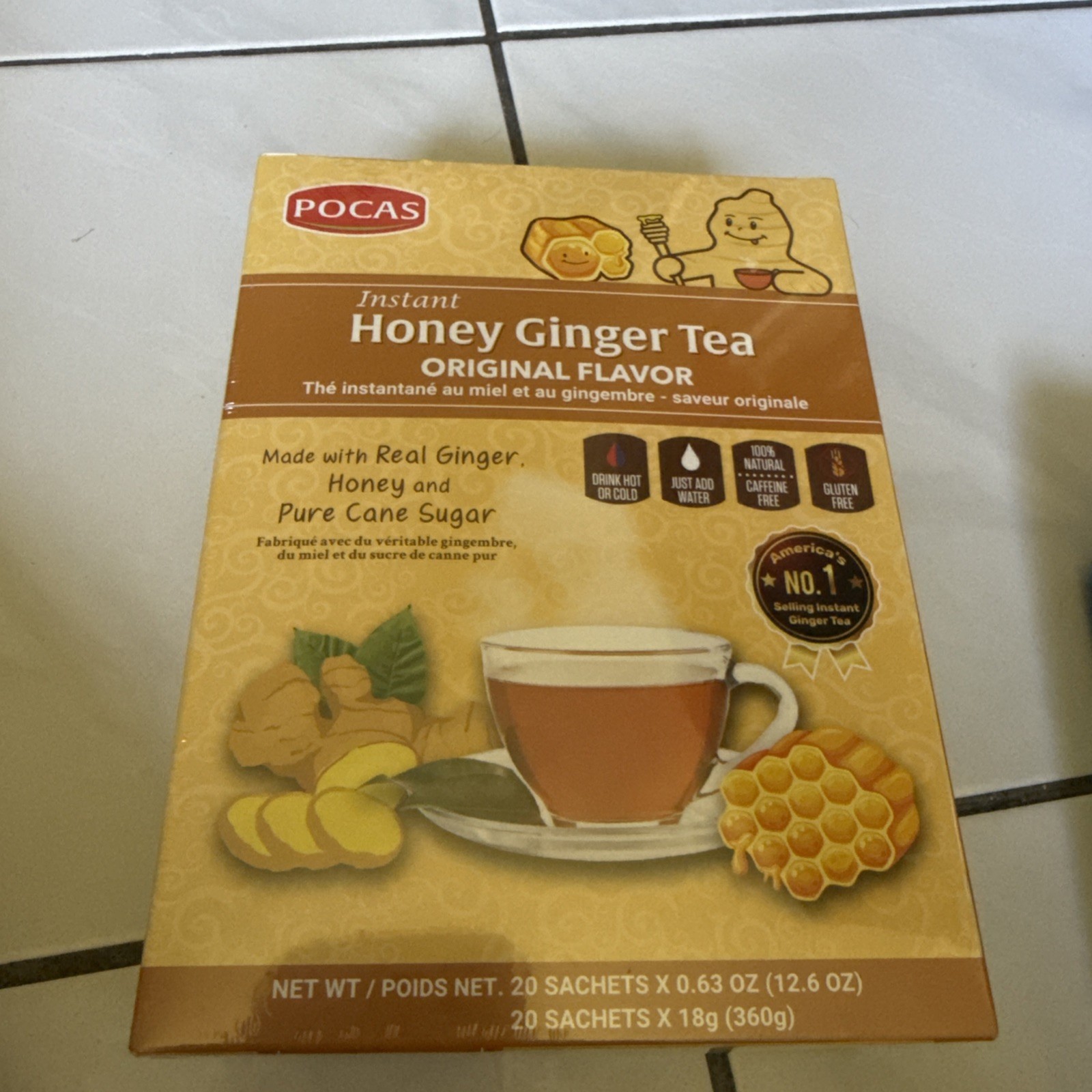 Pocas Honey Ginger Tea, Original, 12.6 Ounce, 20 Bags.