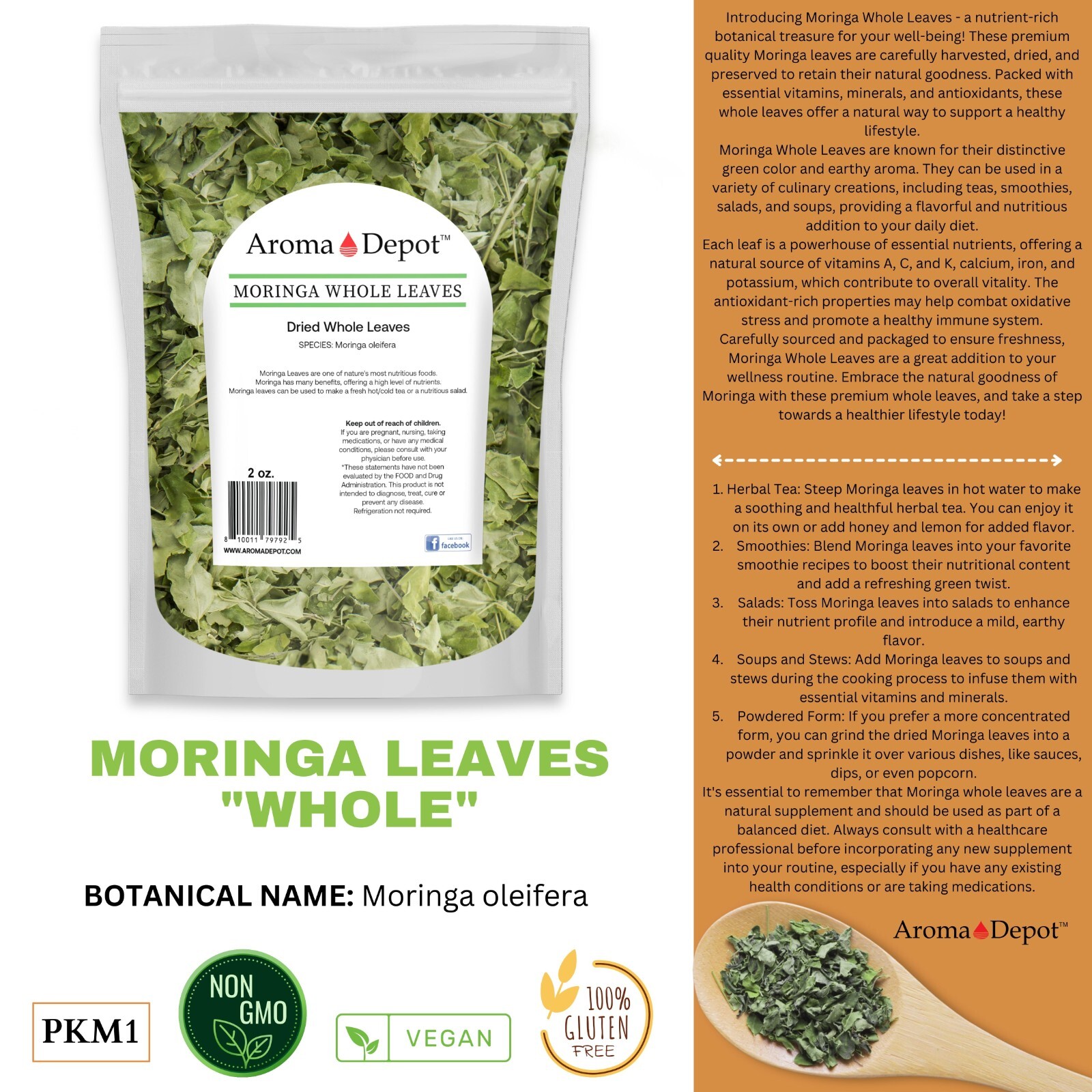 1 oz. Moringa oleifera Leaf Powder 100% Pure Natural Raw Hoja de Moringa