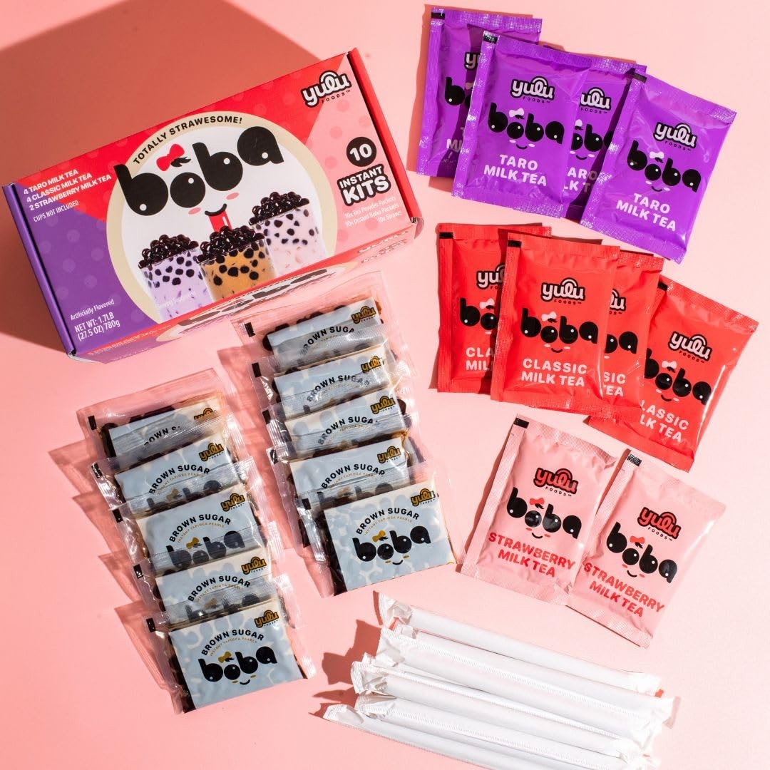 Boba Bundle Kit 10 Serv. Instant Bubble Pearl Variety Milk Tea Kit with Authenti