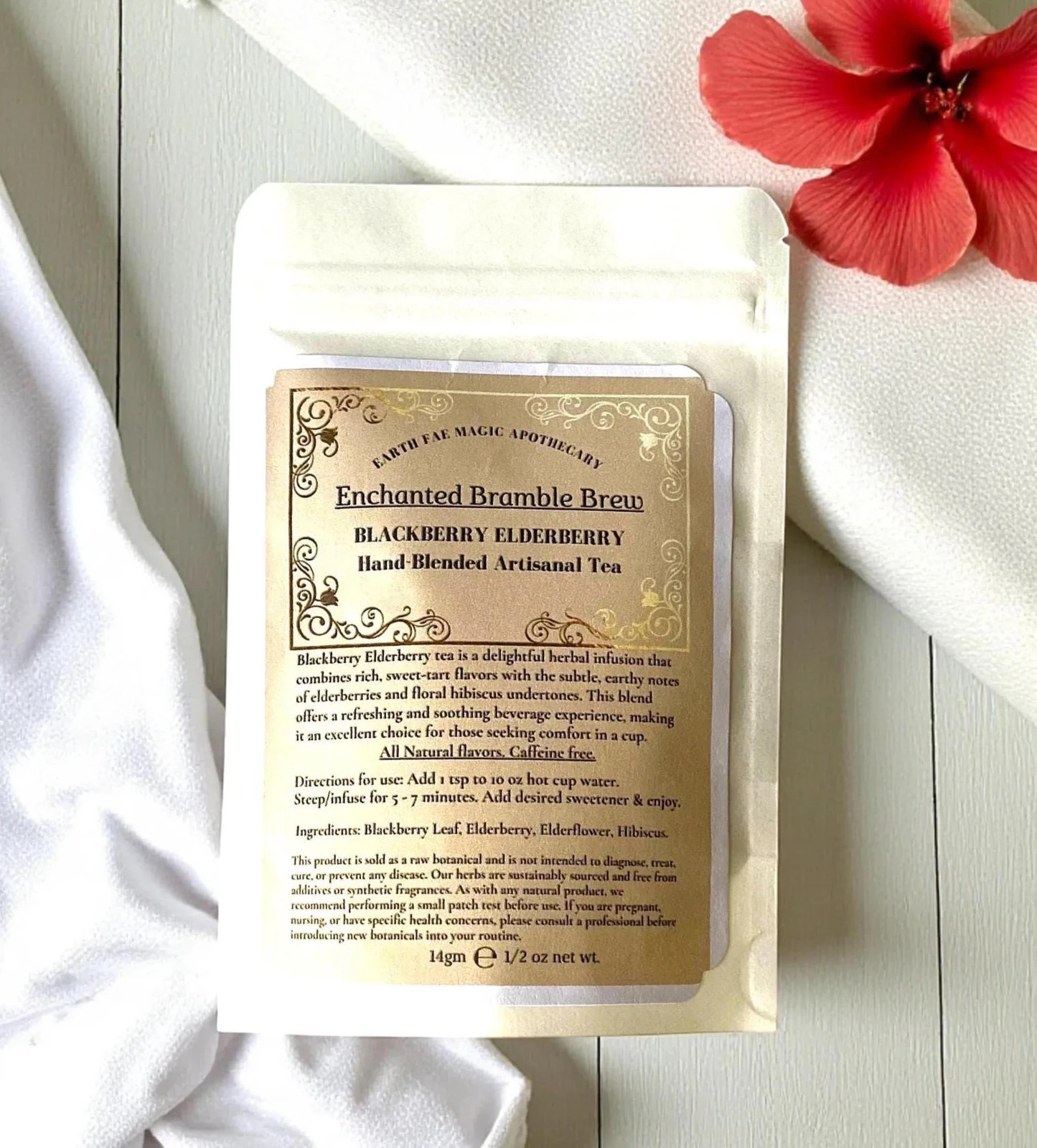 Organic Blackberry Elderberry Tea, Hibiscus Herbal Tisane Infusion