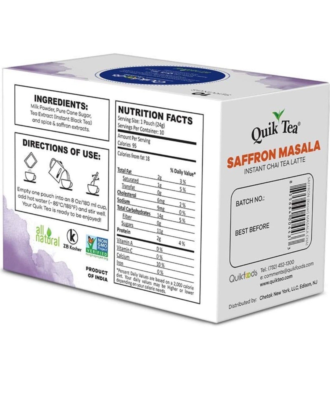QuikTea Chai Tea Latte Saffron Masala Chai 33.8 Oz (Pack Of 4)