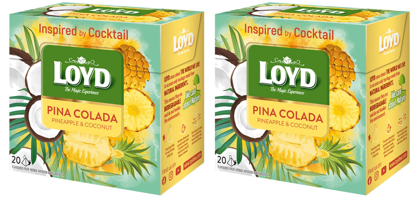 2 LOYD PINA COLADA Pineapple & Coconut Flavor 20 Pyramid Bags Tea Boxes 34g